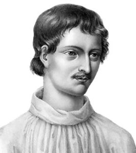 Portrait of Giordano Bruno, first published in 1824, based on an allegedly anonymous engraved portrait from 1715